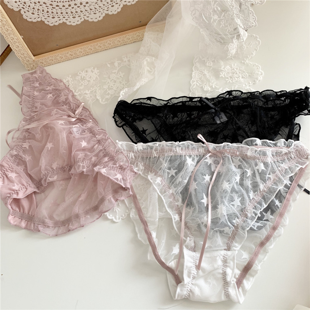 Quần Lót Cotton Phối Ren Lưng Thấp Dễ Thương Cho Nữ