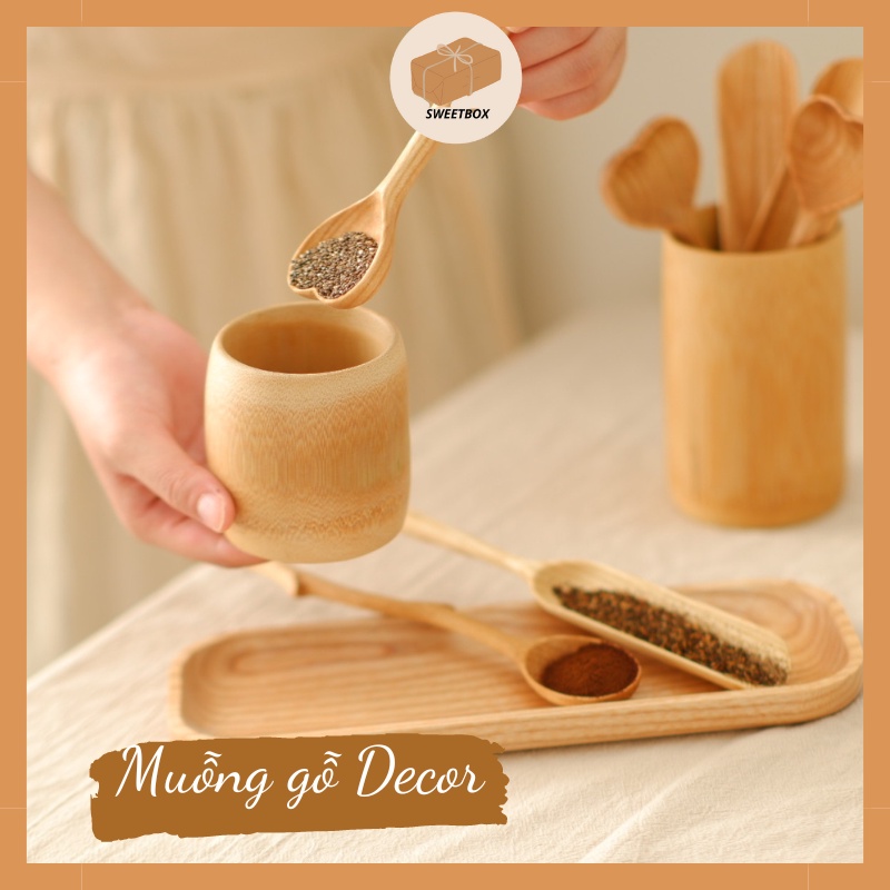 Muỗng Gỗ Tần Bì Decor - Thìa Gỗ Trang Trí Chụp Hình Múc Gia Vị Hình Dáng Độc Đáo