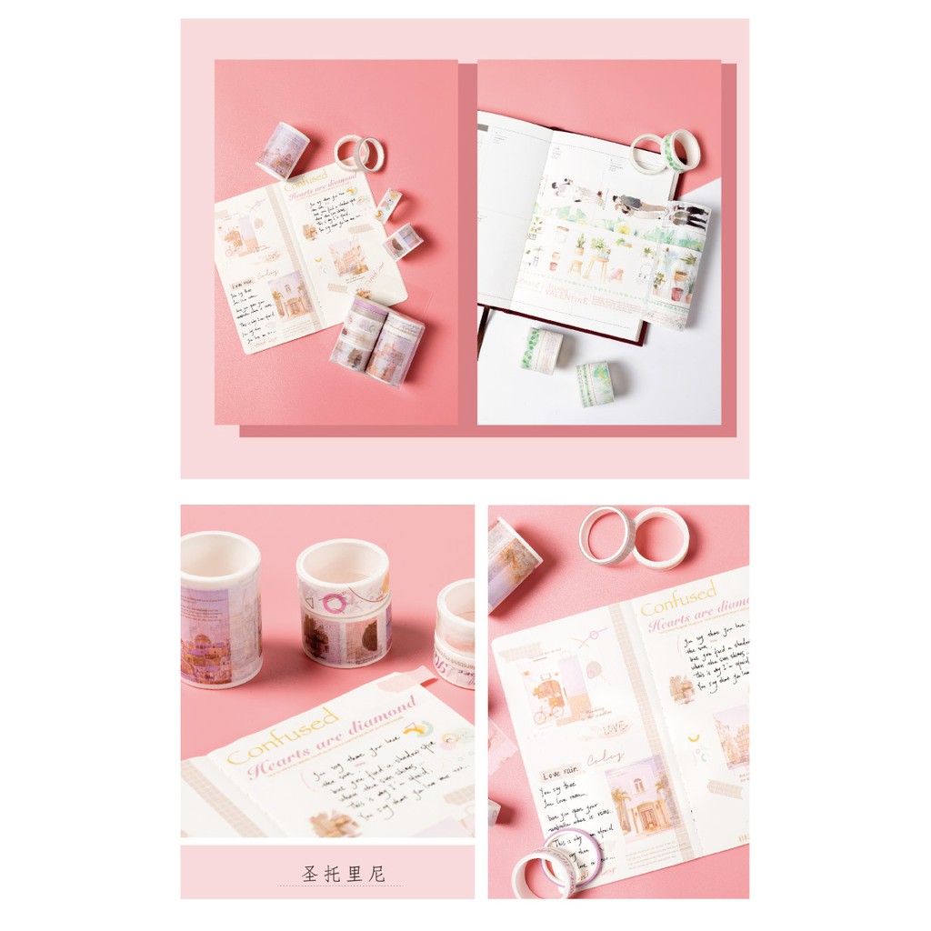 Set 07 Cuộn Băng Keo Trang Trí Washi Tape Nhiều Chủ Đề (Cổ Trang, Hoa Anh Đào...)