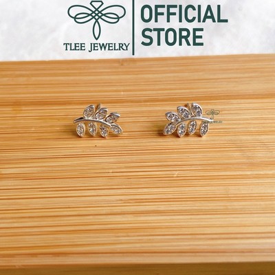 Khuyên tai bạc nữ TLEE lá oliu nạm đá xinh xắn TLEE JEWELRY B0457