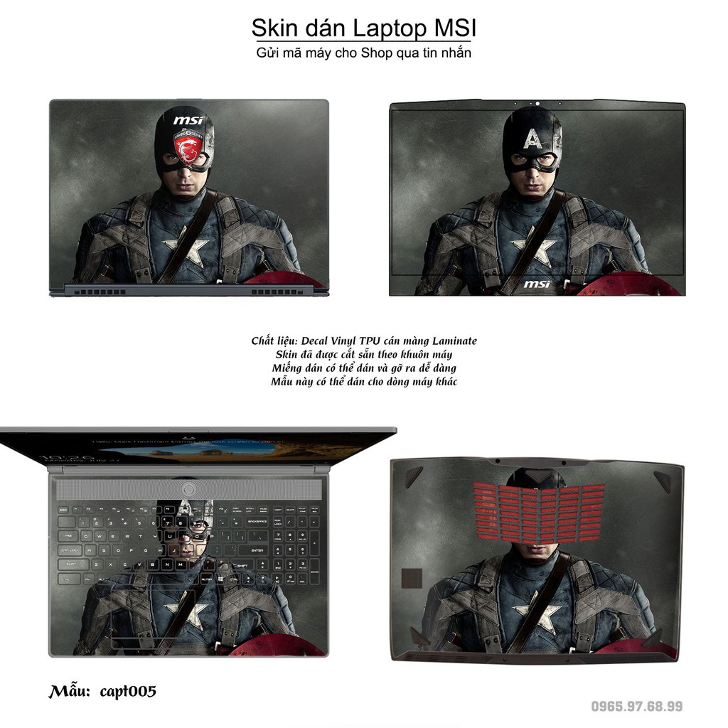 Skin dán Laptop MSI in hình Captain (inbox mã máy cho Shop)