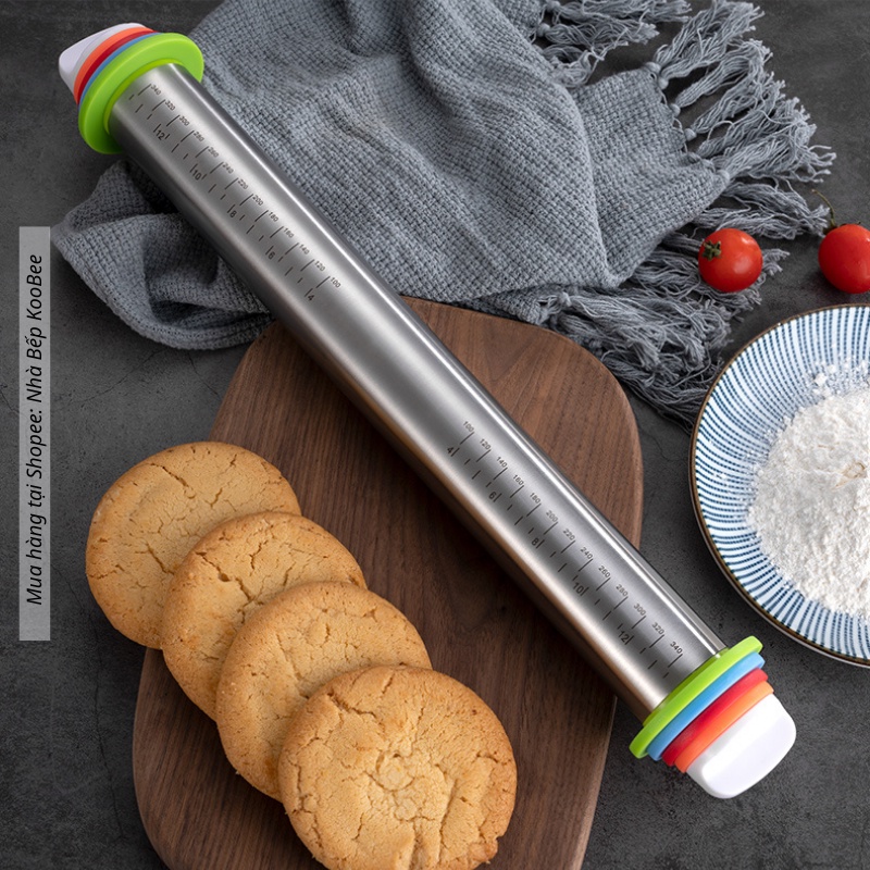 Cây lăn bột Inox 43cm có thể điều chỉnh theo độ dày của bột KOOBEE - Dụng cụ làm bánh cao cấp