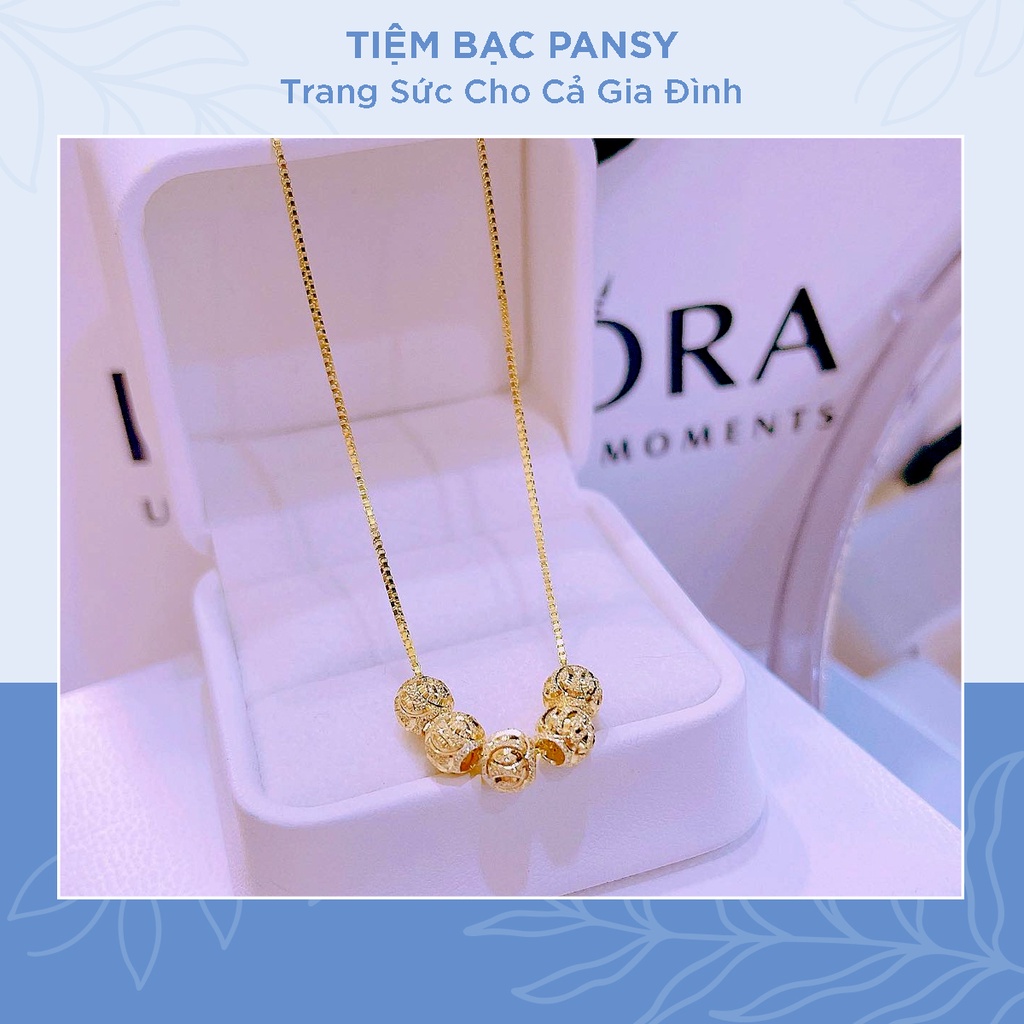 Dây chuyền bạc nữ PANSY mặt 5 khối cầu kim tiền - Vòng cổ bạc xi vàng cao cấp