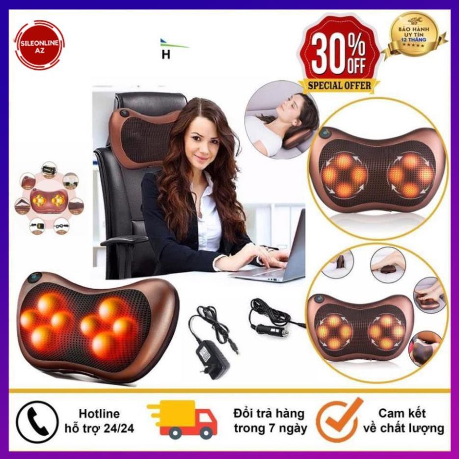 Máy Massage Cổ, Gối Mát xa hồng ngoại 8 bi Cao Cấp, massage thư giản đa năng, sử dụng nhiều vị trí, Có cáp dùng trên oto