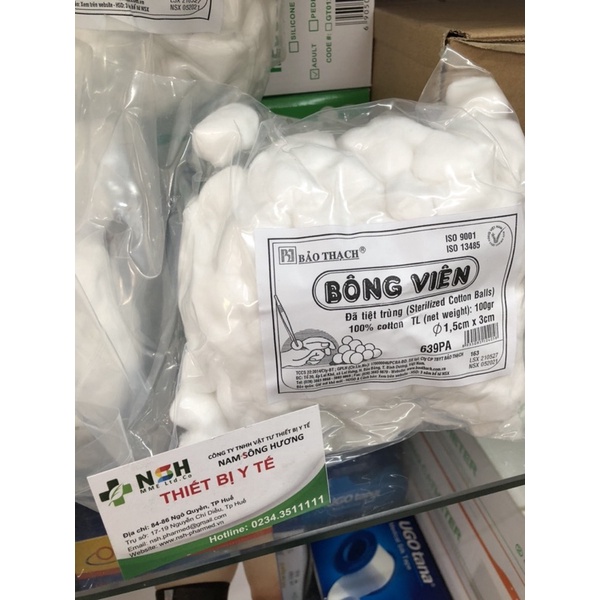 TÚI 100gr và 50gr BÔNG GÒN VIÊN BẢO THẠCH TIỆT TRÙNG GÓI 100gr, BÔNG GÒN Y TẾ DẠNG VIÊN BẢO THẠCH 3cm x 3cm