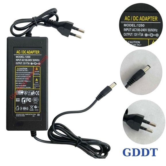 Nguồn adapter 12V - 5A sử dụng cho led, camera, máy bơm loại tốt (Tặng Kèm Giắc DC)