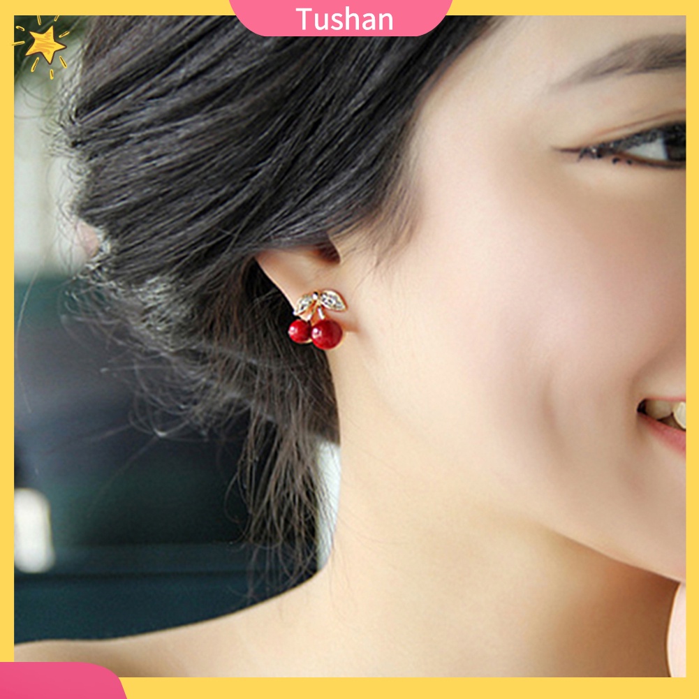 Đôi bông tai hình cherry đính kim cương nhân tạo thời trang cho nữ