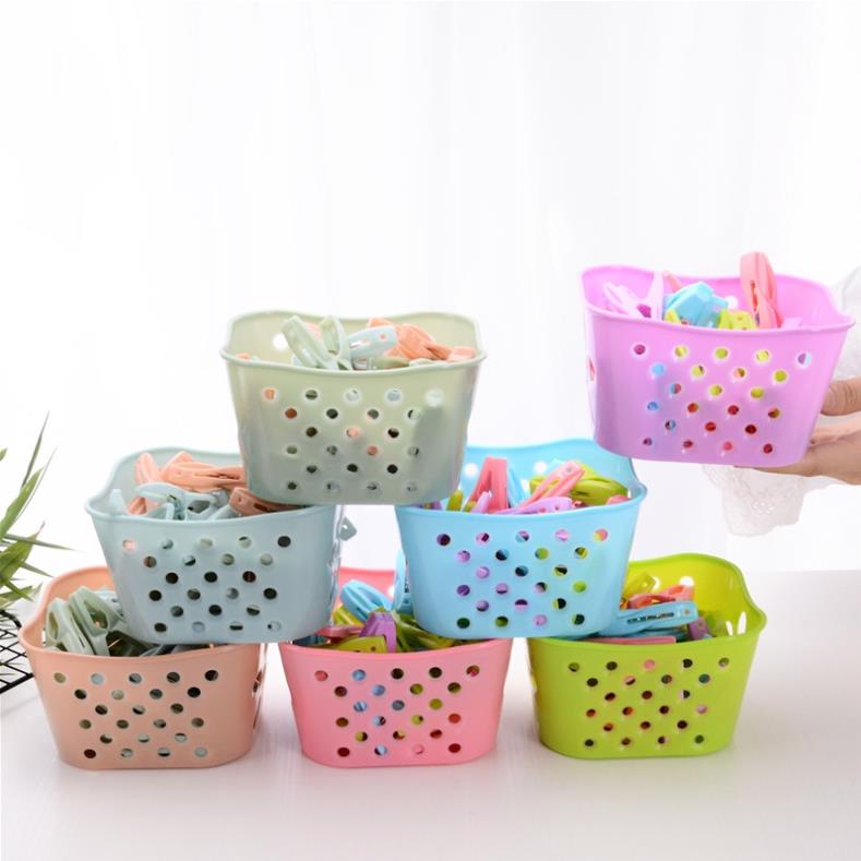 Set 28-30 Kẹp Nhựa Chữ A Phơi Đồ Nhiều Màu Sắc Kèm Rổ Đựng Tiện Lợi - GDNC0247