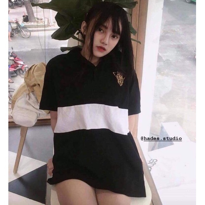 Áo thun polo tay lỡ unisex form rộng - áo thun nam nữ cổ dệt bo len Bingshop hàng đẹp