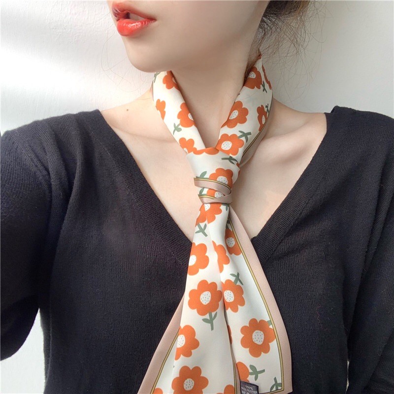 Retro Scarf Khăn Satin Hoạ Tiết Cổ Điển Vintage 90x5cm