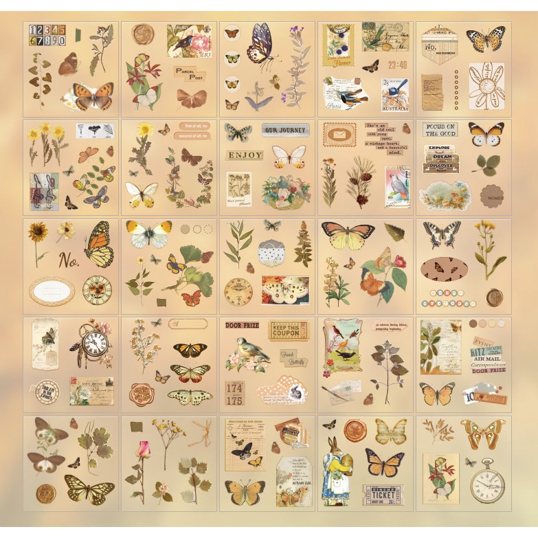 Set 10 tấm sticker chiết ngẫu nhiên từ hộp 100 sticker vintage