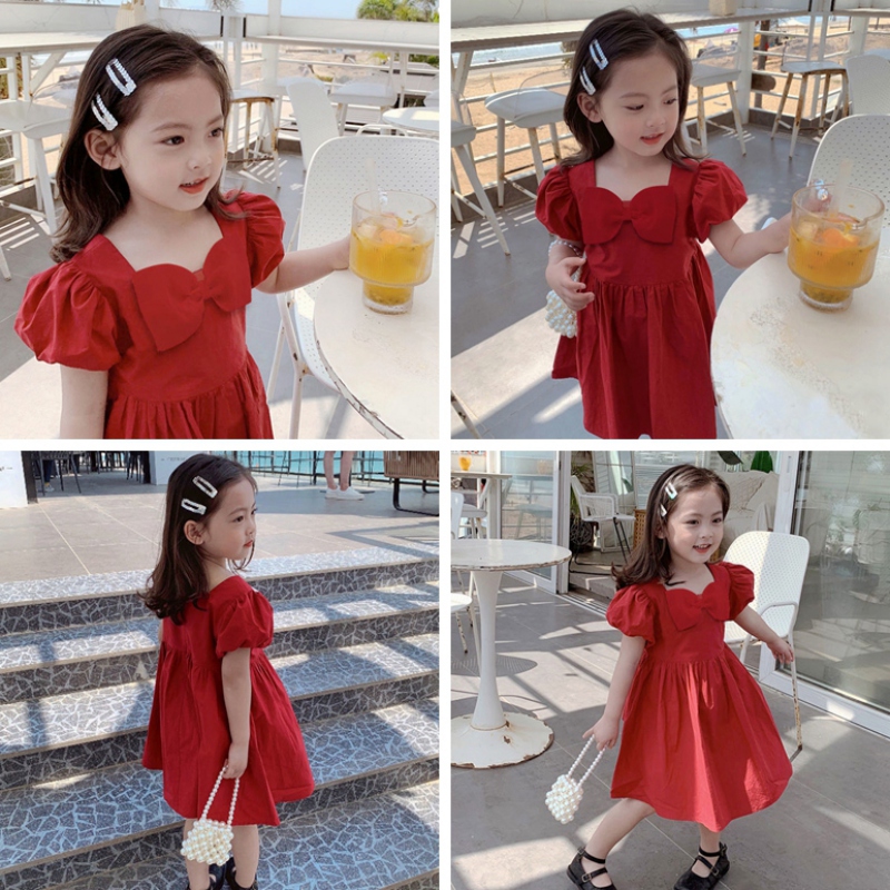 Đầm Công Chúa Tay Phồng Màu Trơn Xinh Xắn Cho Bé Gái