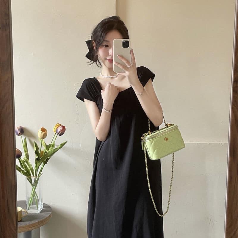 Váy hai dây bản to tay hến vải đũi thấm hút mồ hôi dáng dài maxi 3 màu tôn da, đầm suông tay hến dáng dài