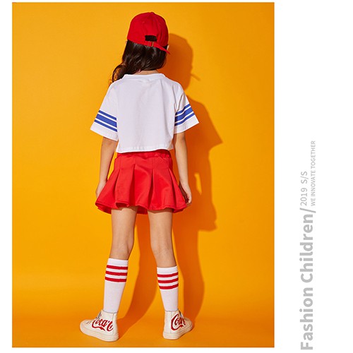 Quần áo nhảy zumba trẻ em | Set Áo Crop phối chân váy đỏ ZB063