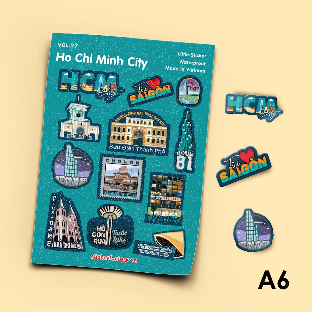 Vol 27 Ho Chi Minh City - Little sticker sheet A6 hình dán cán màn lấp lánh - Sticker Factory