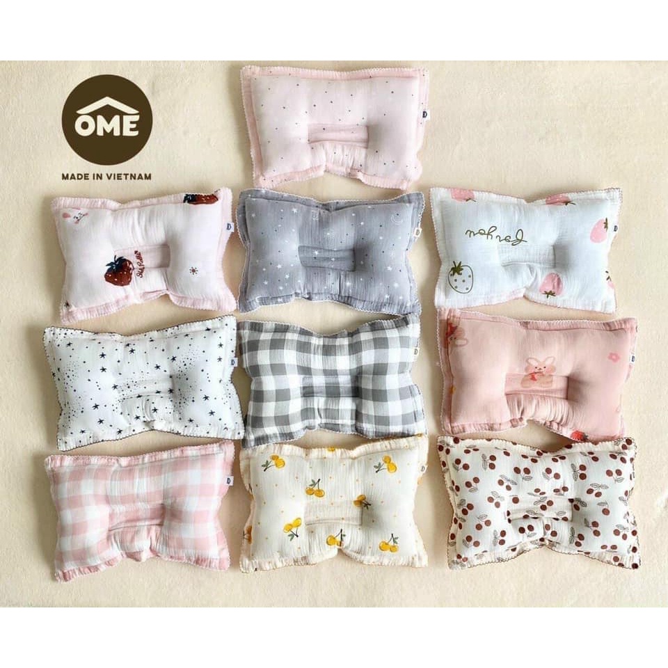 Gối chống méo đầu cho bé sơ sinh vải sợi tre Ôme