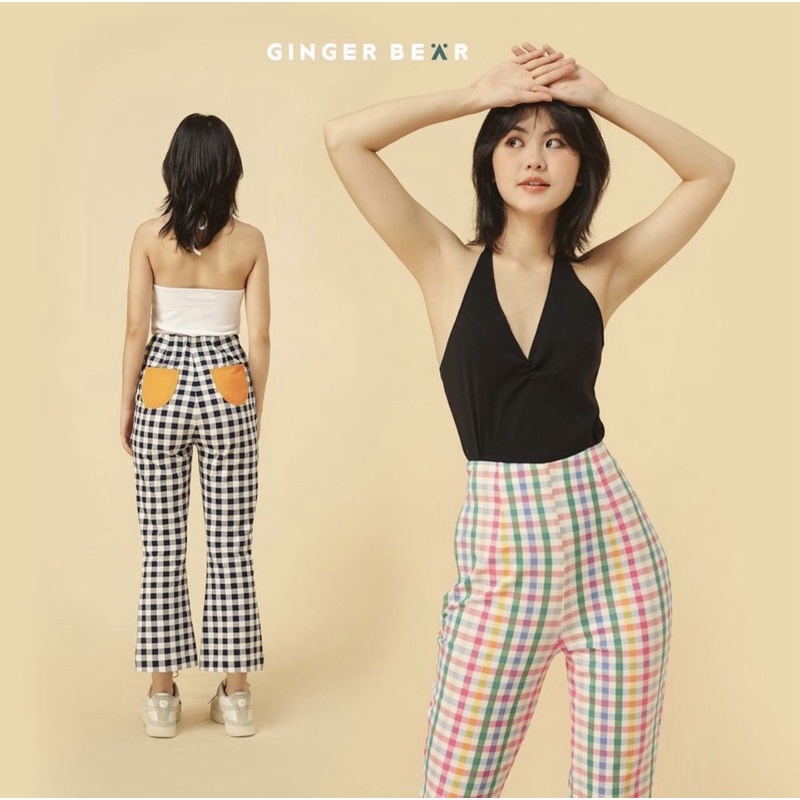 GingerBear - Quần Lửng Kẻ Caro Ống Loe - Lemon Pants