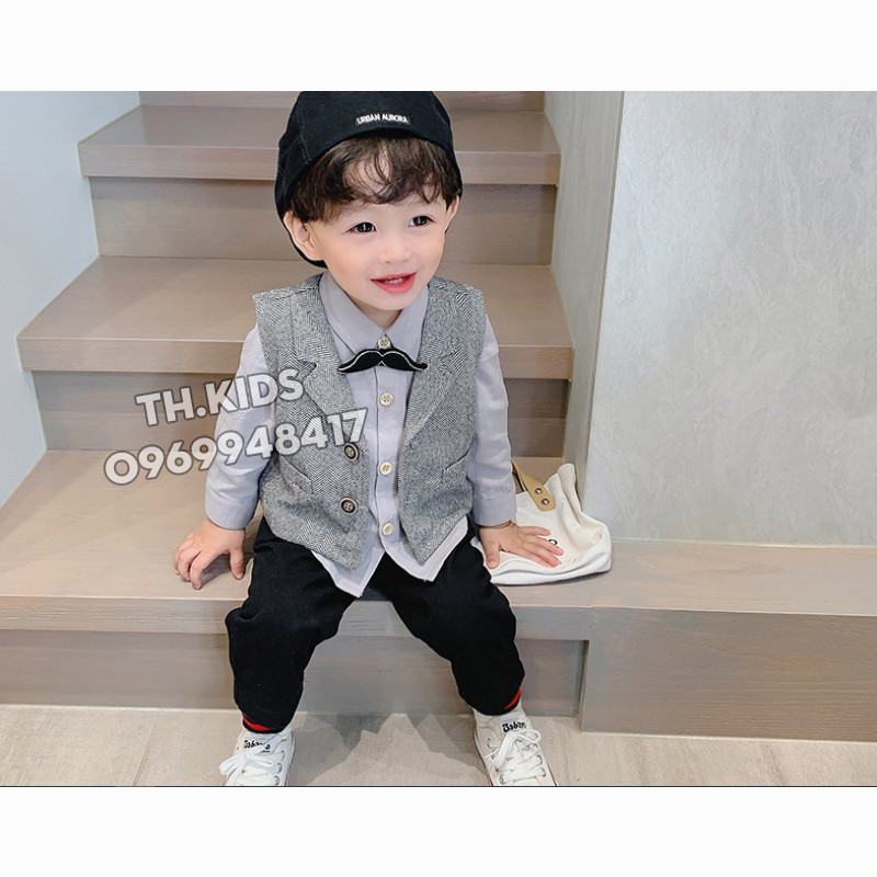Set đồ 3 món dành cho bé trai áo gilê, sơ mi, quần Giá siêu hời - TH.Kids Hàng order QCCC