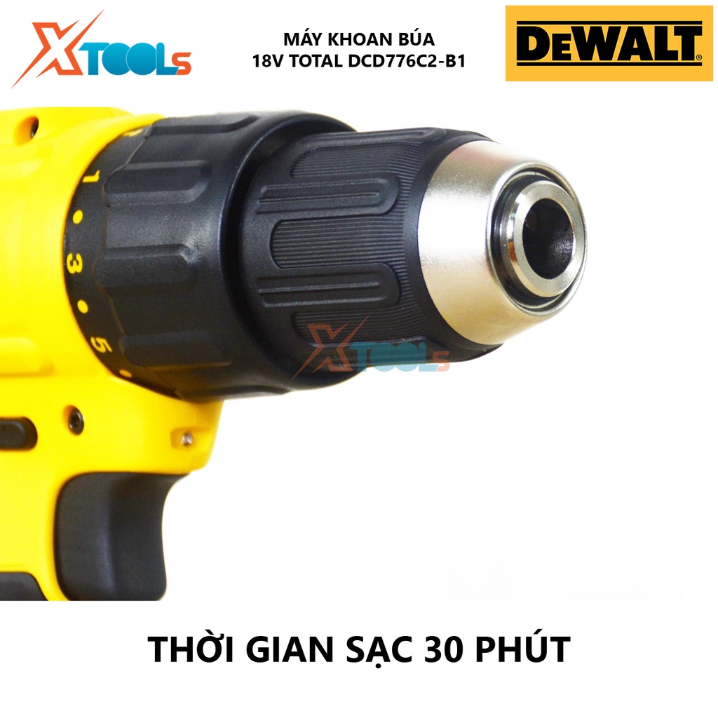 Máy khoan búa dùng pin DEWALT DCD776C2-B1 Máy khoan vặn vít động lực điện áp 18V, khoan lỗ được nhiều loại vật liệu cứng