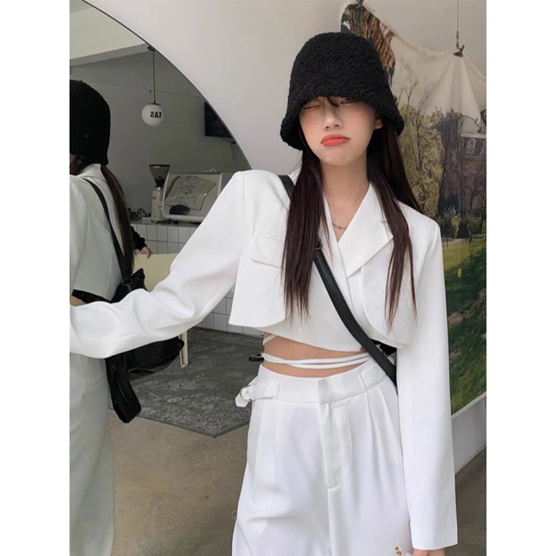 (order) SET BLAZER CROPTOP + QUẦN LƯNG CAO ULZZANG HÀN QUỐC 2021