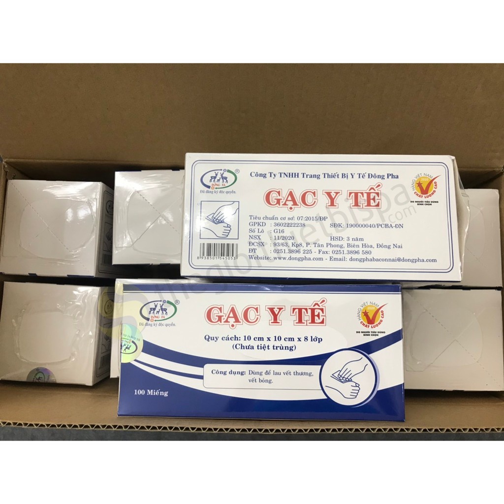 Gạc y tế 3 con nai (cuộn, miếng) tiệt trùng Đông Pha Dùng để băng bó vết thương sau khi sát trùng - Gói 10 miếng