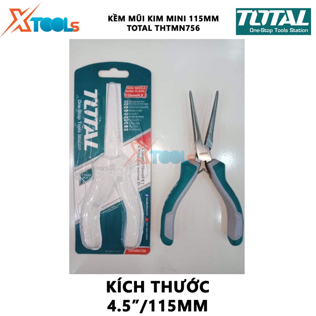 Kềm mũi kim mini TOTAL THTMN756 Kìm mũi kim Kích thước 4,5 &quot;/ 115mm, thép CR-V, tay cầm cách điện,bọc cao su chống trơn