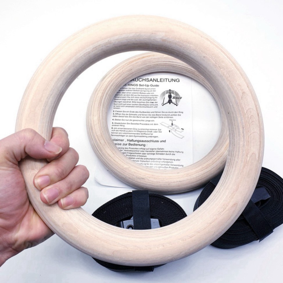 [freeship] Vòng xà treo gymnastic rings tập street workout, Vòng ring dip gỗ Bạch Dương loại to tập 