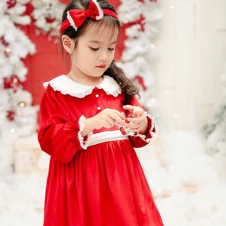 Váy nhung xinh kèm nơ cho bé gái