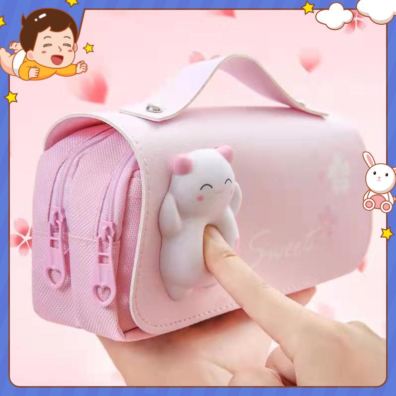 ⭐ iLado ⭐  giải nén Túi đựng bút trong suốt cute túi nilong/PVC Stickers túi zip nhỏ hộp vải đựng đồ Hộp đựng hộp bút hologram bút cute bọc zip tiểu an văn phòng phẩm Đa Dụng túi đựng đồ dùng cá nhân hình