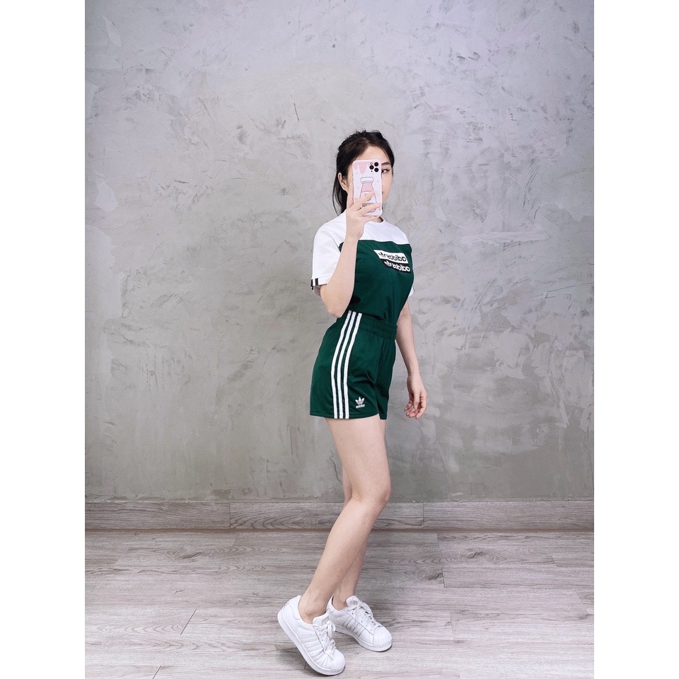 (HÀNG XUẤT XỊN) Quần short xanh 1568 3-Stripes Shorts Green Made in Cambodia full tag code Size S M L