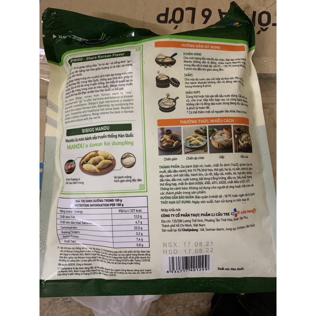 Bánh xếp nhân thịt bibigo,Mandu Hàn Quốc 350gr