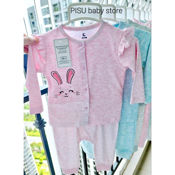 Moon -  Bộ cài chéo, cài giữa dài tay Moon vải petit siêu mềm mát cho bé sơ sinh 3-7kg