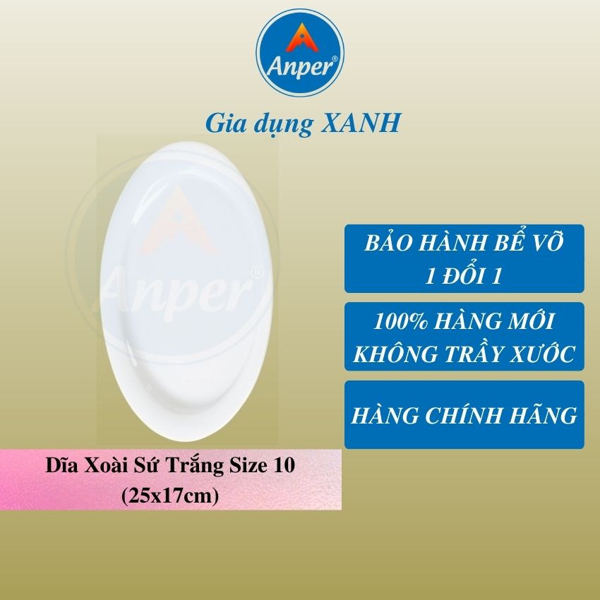 Combo 2 đĩa sứ 3 dĩa sứ xoài sứ trắng ANPER size 23 27 30 cm đĩa ăn đẹp trang trí decor