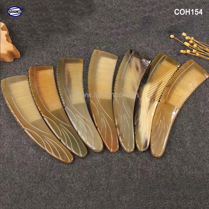 Lược sừng xuất Nhật - (Size: XL - 19,5cm) Lược liềm khía cao cấp -COH154- Horn Comb of HAHANCO - Chăm sóc tóc