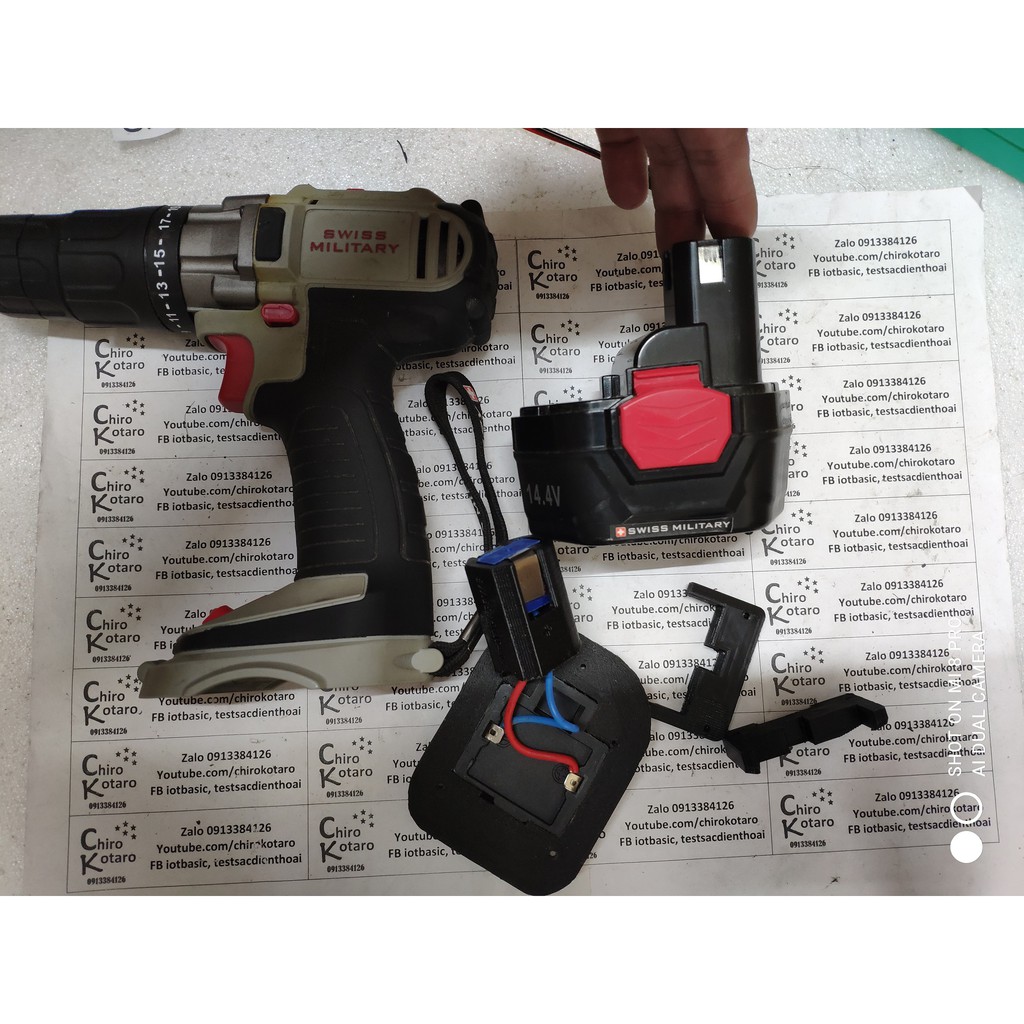 Đế chuyển pin máy khoan, vit SWISS MILITARY 14.4V pin NiCD sang dùng hộp pin cài Makita