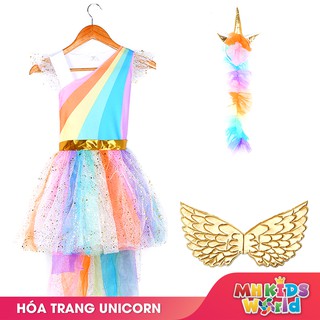 Đầm hóa trang Unicorn cho bé gái 4-11 tuổi kèm phụ kiện cánh và bờm
