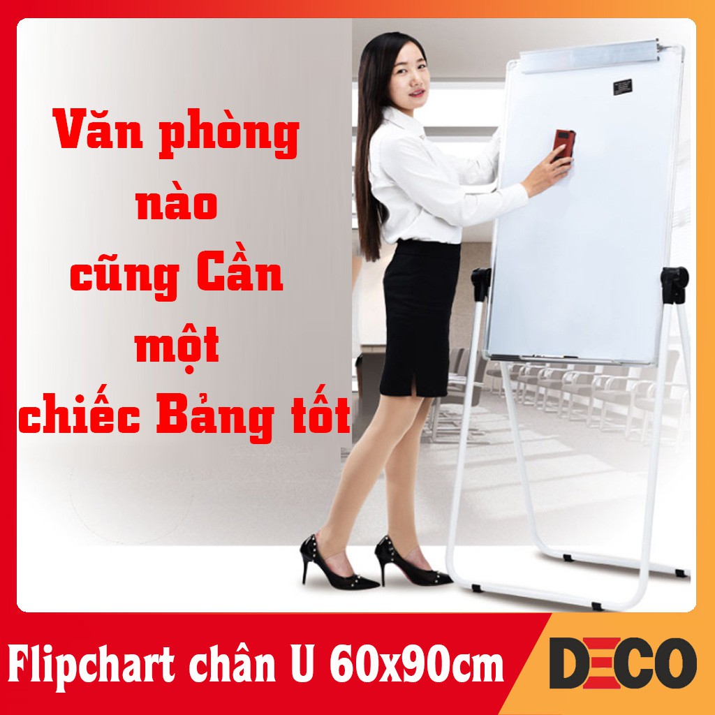 Bảng flipchart văn phòng viết bút lông chân chữ U cao cấp không dòng kẻ kích thước 60x90cm có thể nâng chỉnh chiều cao