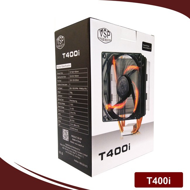 [HÀNG CHÍNH HÃNG] Tản Khí CPU VSP T400i LED Đỏ - Hỗ Trợ Đầy Đủ Socket Intel Và AMD AM4