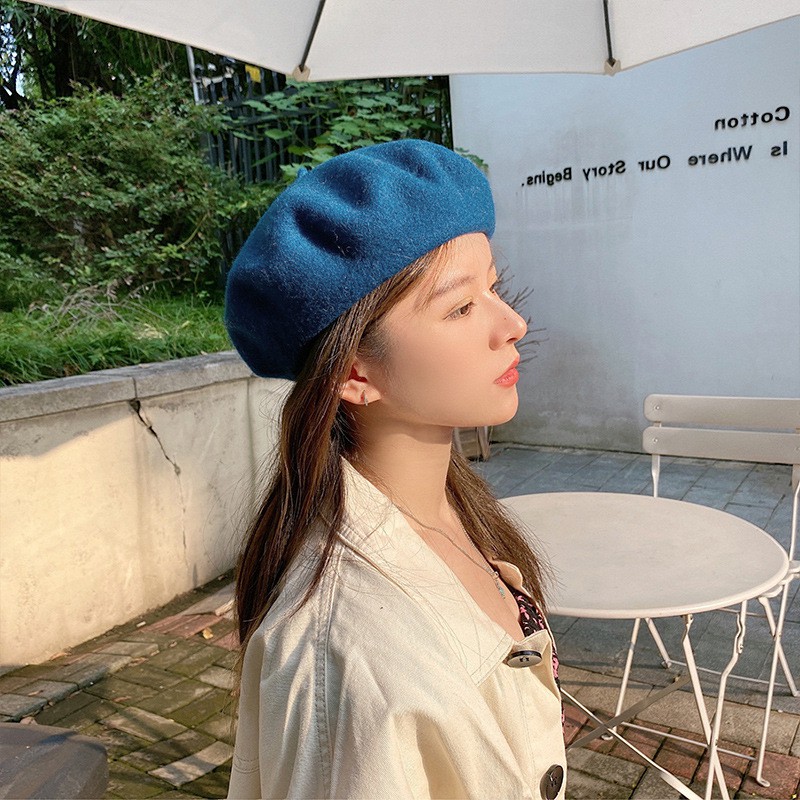 Mũ Len nồi Beret Retro nữ Mũ Len Họa sĩ Chất dày Ulzzang Hàn Quốc