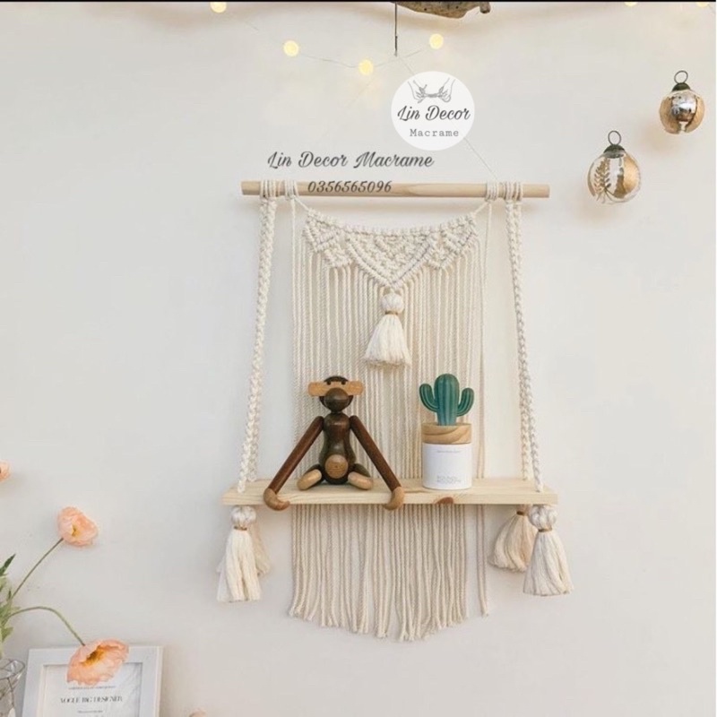 [Giá Ưu Đãi] Kệ Gỗ Macrame Trang Trí Nhà Cửa By Lin