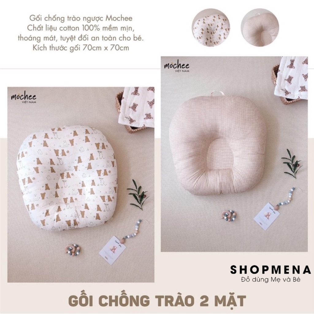 Gối Chống Trào Ngược 2 Mặt MOCHEE Chất Liệu Cotton Mềm Mại Dùng Cho Bé Ngủ, Nằm Bú Sữa