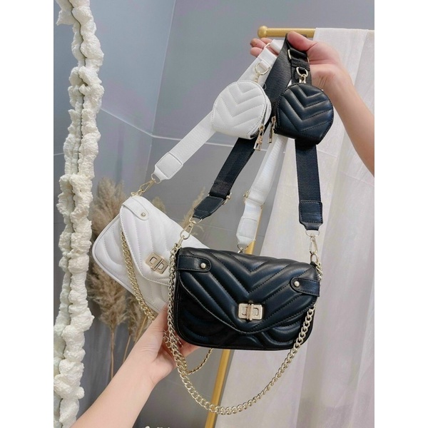 Túi Đeo Chéo Nữ Trần Trám, Set 2 Túi Xách Nữ Khoá Xoay