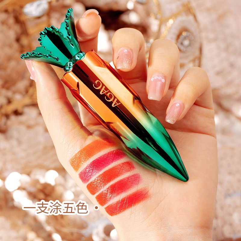 Son môi 5 màu hình củ cà rốt thương hiệu AGAG siêu lì không làm khô môi