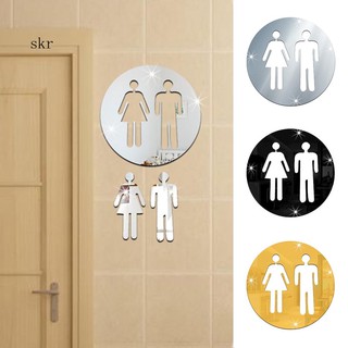 Set 3 decal dán tường tráng gương 3D hình Toilet Restroom WC nam và nữ