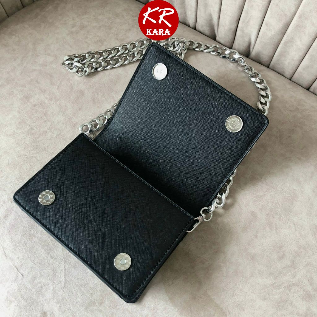 Túi Đeo Chéo Nữ Basic Bản Vuông Phối Xích KARA 477- Size 18*13*6cm, Dây xích xịn sò 107cm, Da PU cao cấp