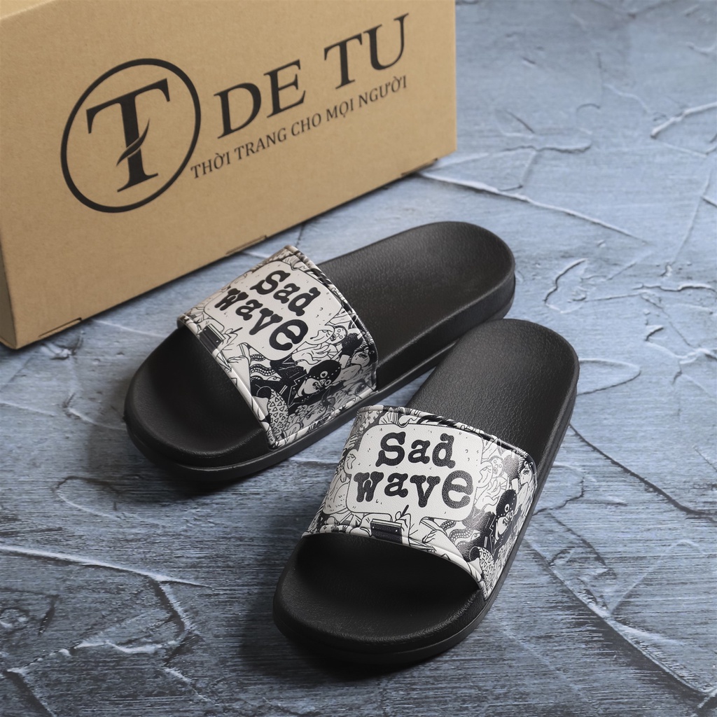 Dép Quai Ngang Unisex DETU DNT4 Đế Đen Quai Trắng