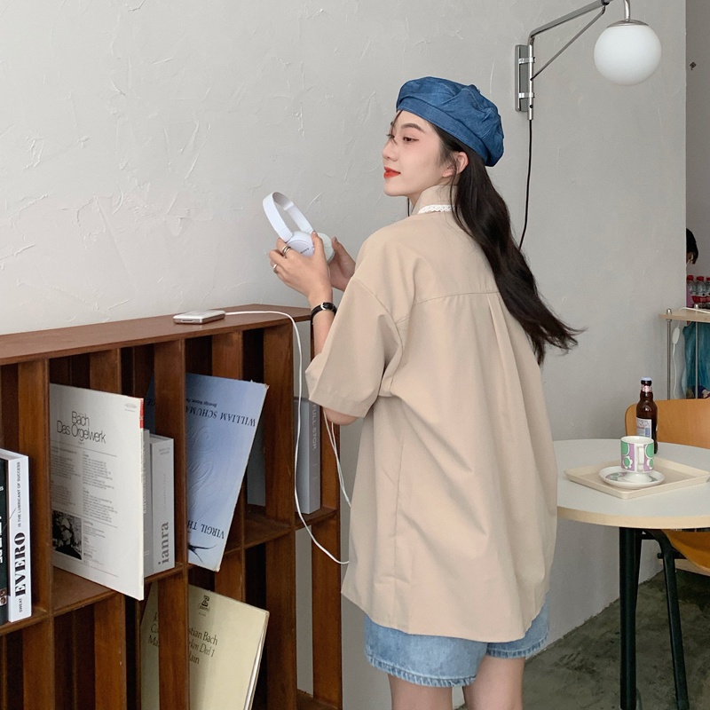 SUXI Áo sơ mi nữ tay ngắn dáng rộng thời trang mới mùa hè phong cách Hàn Quốc