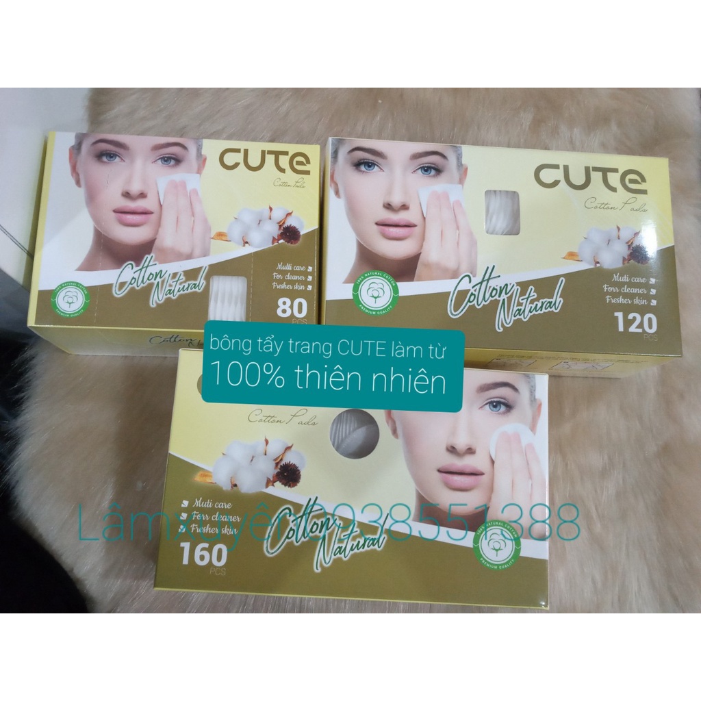 Bông Tẩy Trang CUTE 80-120-160miếng FREESHIP thiết kế vuông-tròn ,bông mềm mịn ,không kích ứng da sài cực đã [tận gốc]