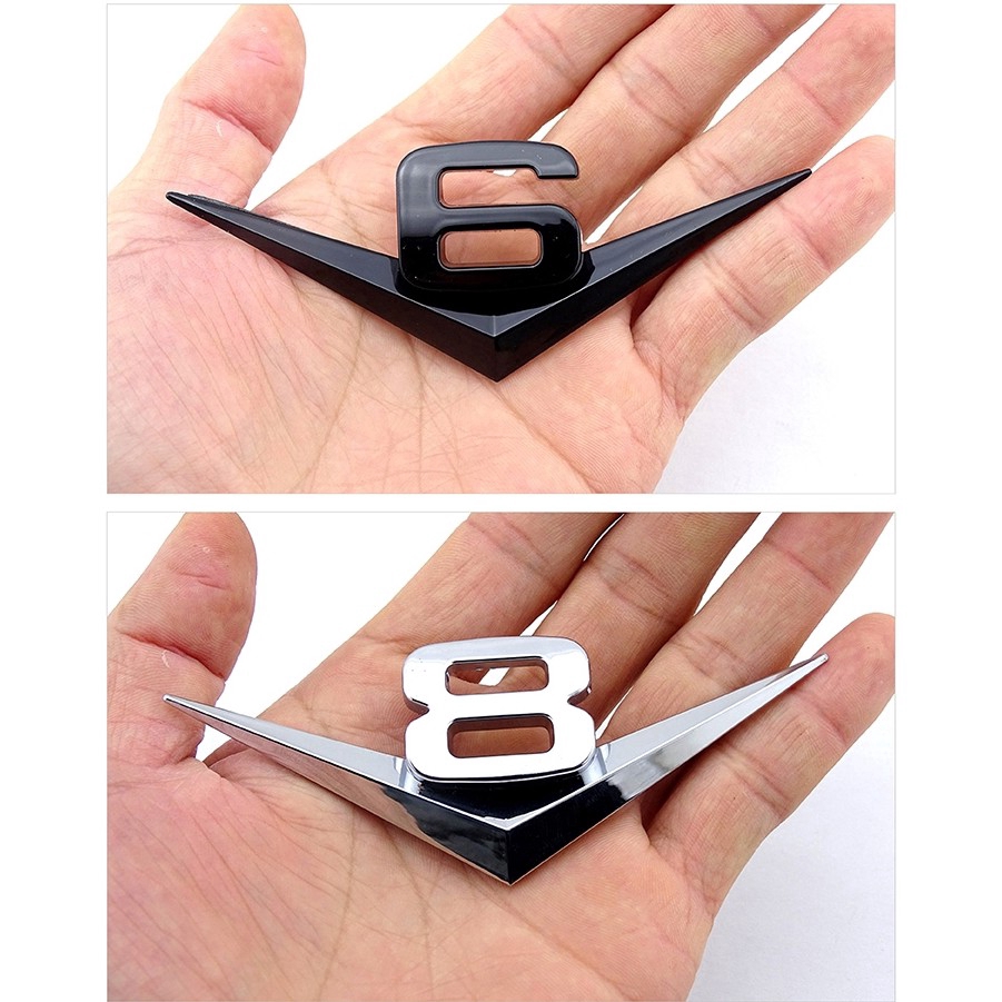 Miếng dán logo kim loại kiểu chữ V6 V8 gắn lưới tản nhiệt xe hơi