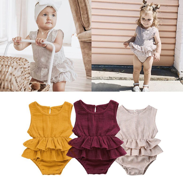 Jumpsuit Cotton Sát Nách, Màu Trơn Cho Bé Gái